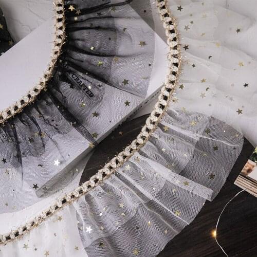 2021 Double Layer Pleated Bronzing Star Ribbon Border Lace Fabric DIY Clothes Dress Childrens Clothing Production Accessories