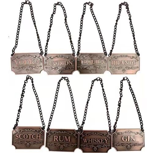 High Quality 8 Sets Liquor Decanter Tags Bronze Liquor Labels With A Chain Of The Same Color For Kitchen Bar Suppliers