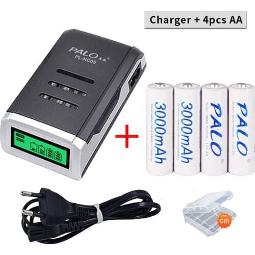 PALO 3000mah AA Rechargeable Batteries NI-MH 1.2V aa battery rechargeable battery with LCD display smart battery charger