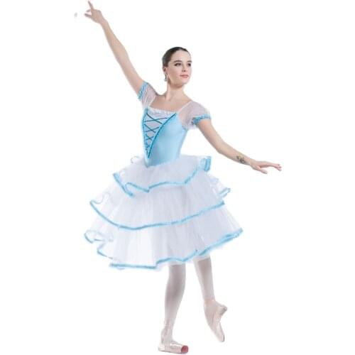 Pale blue spandex bodice short sleeve ballet tutu Romantic dance costumes stage dancewear dance tutu Dance Costumes