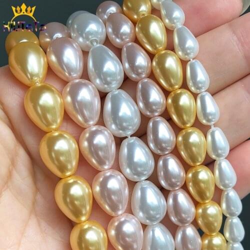 Natural Shell Pearls Beads Water Drop Loose Spacer Beads For DIY Jewelry Making Bracelet Accessories 15''Inches 6*9 8*11 10*13mm