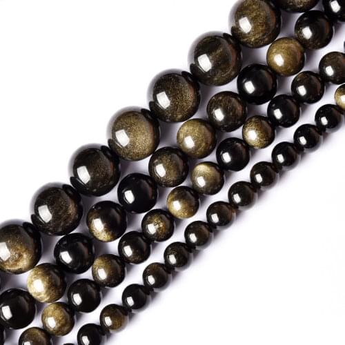4-18mm Natural Round Gold Obsidian Stone Beads For Jewelry Making Beads Bracelets For Women 15'' Needlework DIY Beads Trinket