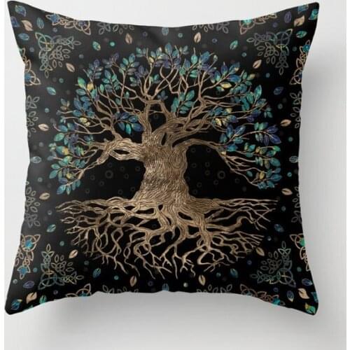 Tree of Life Yggdrasil Golden and Marble Ornament Decor Pillowcases Cotton Linen Throw Pillow Case Home Sofa Decor Pillowcase