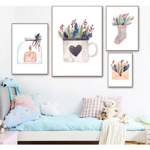 Candle Socks Envelope Flower Vase Letter Wall Art Canvas Painting Nordic Posters And Prints Wall Pictures For Living Room Decor