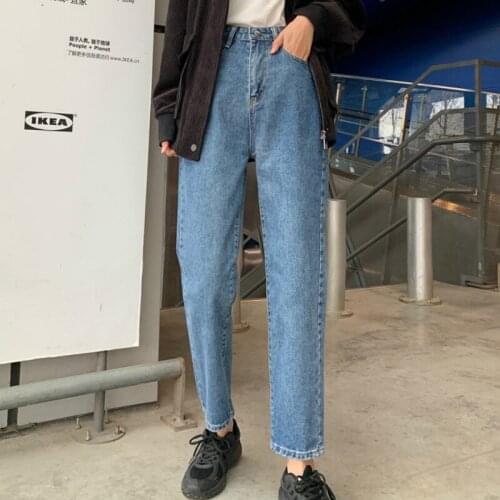 Jeans Women Denim Solid Vintage Harem High Waist Autumn Retro Fashion Chic Ulzzang Korean Style Casual All-mach Ins Loose New