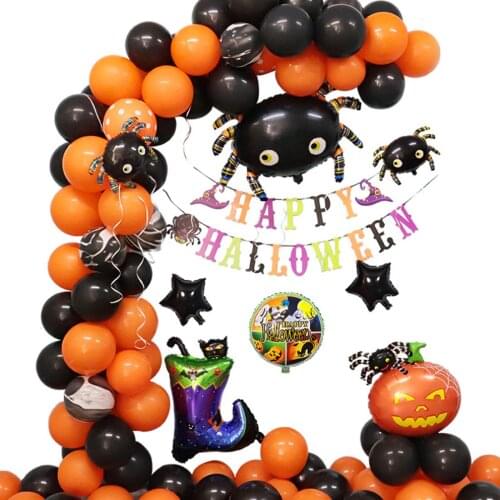 Besegad Halloween Balloon Arch Garland Kit Black Orange Spider Pumpkin Balloons with Banner for Halloween Party Home Door Decor