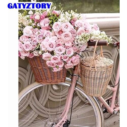 GATYZTORY Diamond Painting Full Square /Round Basket Of Flowers Bicycle Diamond Embroidery Cross Stitch Flower Home Decor