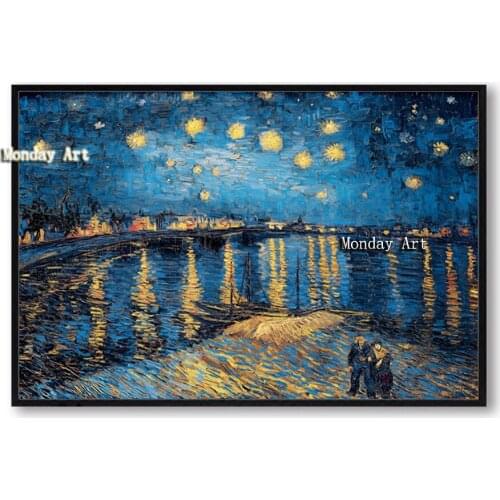 100% Hand Painted Van Gogh Cafe Starry Night Analysis Art Canvas Painting World Famous Oil Painting Wall Posters Home Decor
