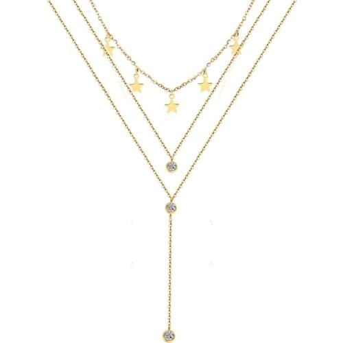 Stainless Steel Choker Collar Necklaces 3 Layer Crystal Star Pendant Necklaces For Women Multilayer Star Necklaces DIY Jewelry