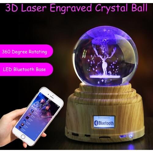 Creative Crystal Ball Music Box Wooden Bluetooth Music Box Rotary Innovative Festive Home Decor for Kid Birthday Christmas Gifts