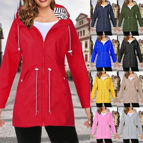 Womens Hooded Jackets 2021 Spring Autumn Solid Casual Basic Outdoor Windbreaker Zipper Lightweight Pockets Jackets Raincoats