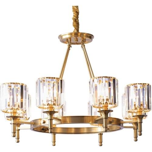 American Style Indoor Decoration Brass Pendant Lights Modern Luxury Round K9 Crystal Led Hanging Lamps E14 Led Lamp