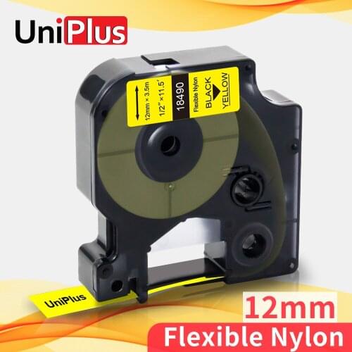 UniPlus 18490 Label Tapes Nylon Replace Dymo Industrial Labels for Rhino Label Maker 6000 6500 4200 5200 Black on Yellow Sticker
