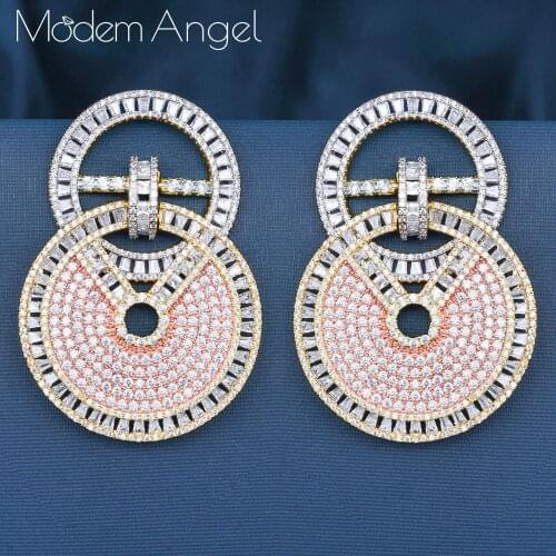 ModemAngel Luxury Circle Twist Statement Dangle Earrings Trendy Indian Bridal Cubic Zircon Crystal CZ Earrings For Women Wedding