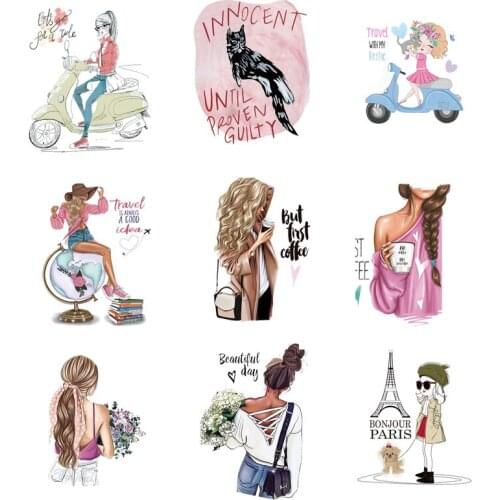 Fashion Girl Heat Transfer Patches Iron On Transfers For Clothes DIY T-Shirt Applique Heat Transfer Vinyl Stickers For Clothing