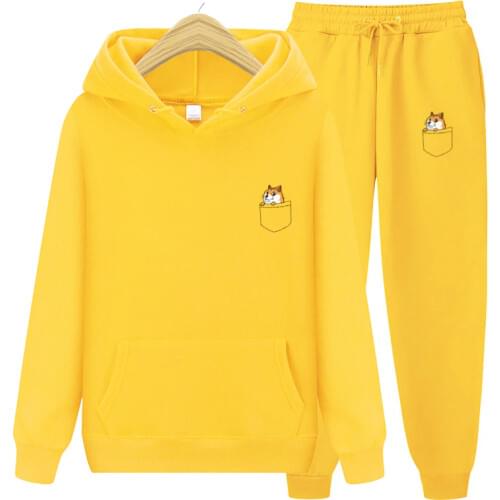 New brand Autumn Pocket Cat Letter Printed Hoodies+Pants men Casual Hoodies Sweatshirt Sportswear Male Fleece Hooded Jacket