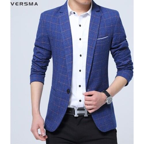 VERSMA 2017 Spring Summer Polyester Blazer Men Casual Plaid Red Blazer for Men Slim Fit Blazers Suits Men Jacket Plus Size 5XL