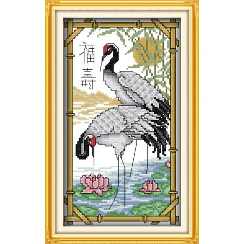 Red-crowned crane bless longevity cross stitch kit cartoon count canvas stitches embroidery DIY handmade needlework plus