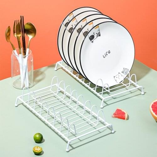 Set of 2 White Stainless Steel Kitchen Cabinet Stand Rack for Plates Tableware Dish Storage Rest Holder Accessories Organizer