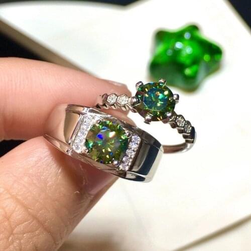 UMQ Pass Diamond Test Couple Wedding Rings Excellent Cut 1 ct Green Moissanite Ring for Men&Women Classic Engagement Jewelry