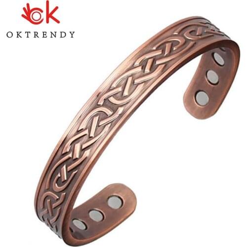 OKtrendy Magnetic Copper Bangle Bracelet For Women Bio Energy Carving Cuff Open Male Unisex Wrist Therapy Jewelry