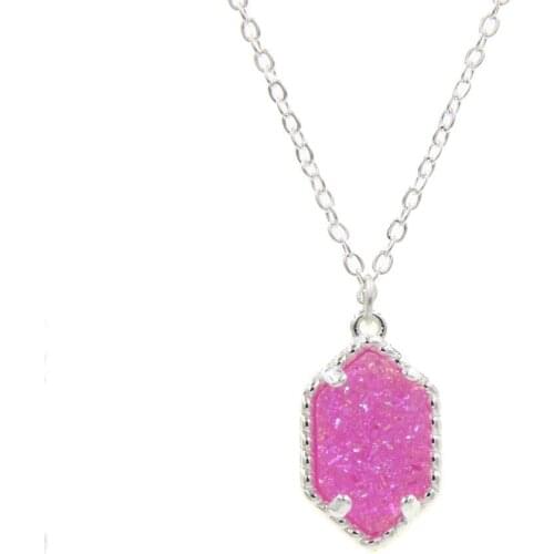 Resin Oval Rhombus Druzy Drusy Hexagon Pendant Necklace Collar Choker Statement Necklaces for Women Jewelry Gift