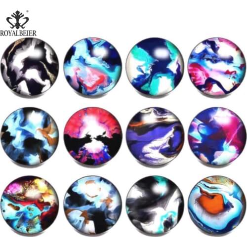 RoyalBeier 12PCS/lot Mixed 18mm DIY Colorful Painting Zodiac Snap Jewelry Glass Snap Buttons For DIY Bracelets Bangles Jewelry