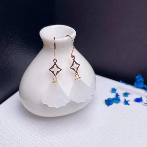 SHILOVEM 18k yellow gold real Natural white Jasper drop earrings classic fine Jewelry women wedding gift myme12146661hby