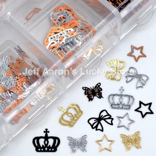 Mixed Style Black Gold Silver metal nail slice foil decals For nail art tips decorations alloy nail sequin