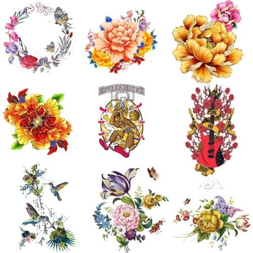 Top Iron on Patches Flowers Heat Transfer Stickers for Kids DIY Stripes Appliques Badges Clothes T-shirt Clothing Application E