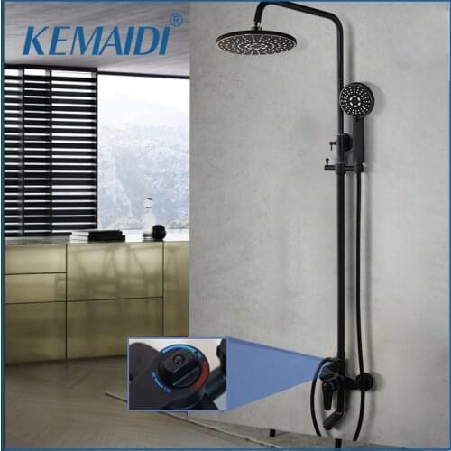 KEMAIDI Thermostatic Shower Faucet Chrome Color Bathroom Bath Shower Mixer Set Waterfall Rain Shower Head Bathtub Faucet Taps
