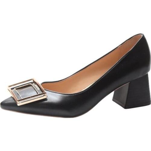 The Buckle Point Shallow Mouth Single Shoes Spring New Ladies Wild Thick With Heels High Heels Professional Shoes