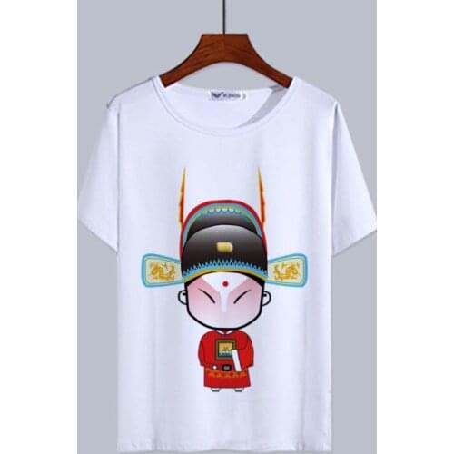 Tufaha Beijing Opera Facial Makeup Mens and Womens Short Sleeve T-shirt Casual Loose Women Clothes