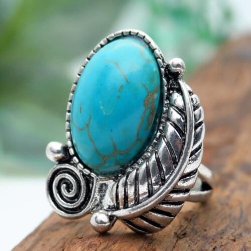 Vintage Antique Natural Stone Ring Blue Turquoises Finger Rings for Women Wedding Anniversary Men Ring Fashion Boho Jewelry