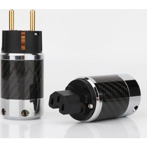 Hight Quality P-078E Gold Plated Brass Schuko AC power plug+C-078 IEC power connector hifi EU power cable adapter