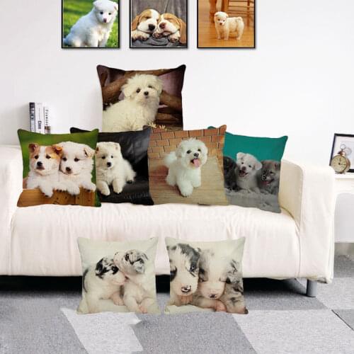 XUNYU Cute Pet Dog Cushion Cover Throw Pillow Case Linen Cushion Cover Child Sofa Bed Decorative Pillowcase 45x45cm C0071