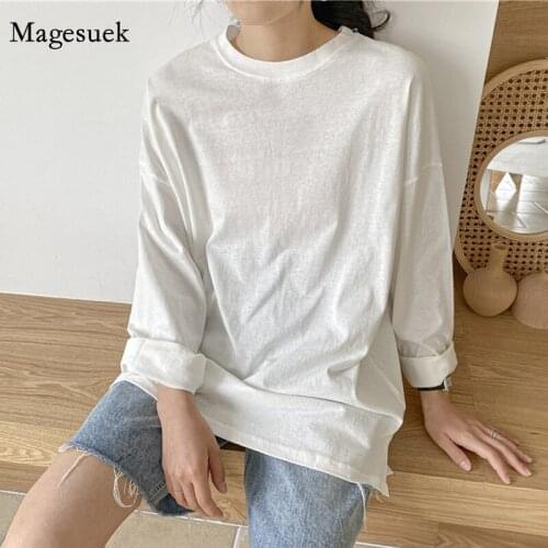 Korean Style Casual Plus Size White Black T Shirt Solid Bottoming Long Sleeve Tops Tees 2021 Women Autumn Loose T-Shirts 10088