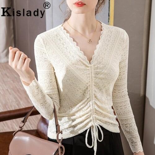 Kislady Hollow Out Patchwork Gothic Women Shirt Tops Sexy Lace V-Neck Petal Sleeve Shirt Autumn Vintage Style Harajuku Clothes