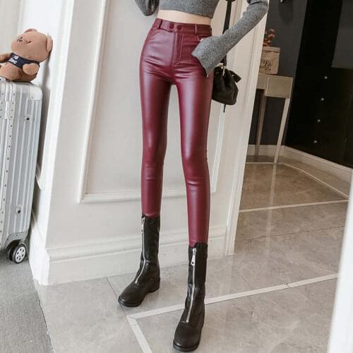 Women Faux Leather Autumn Winter Leggings Women High Elastic Skinny Pants Slim Sexy High Waist Leggings Long Pencil Pants C7670