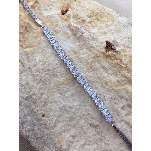 White Baguette Cubic Zirconia Diamond Model With Lift Women 'S Silver Bracelet