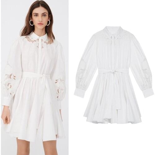 M family maje womens 2021 spring embroidery hollow out dress with French pure cotton foam sleeve shirt skirt