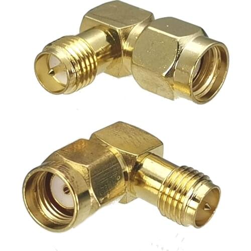 1pcs Connector Adapter RP-SMA Male Jack to RP-SMA Female Plug Right Angle RF Coaxial Converter New Brass