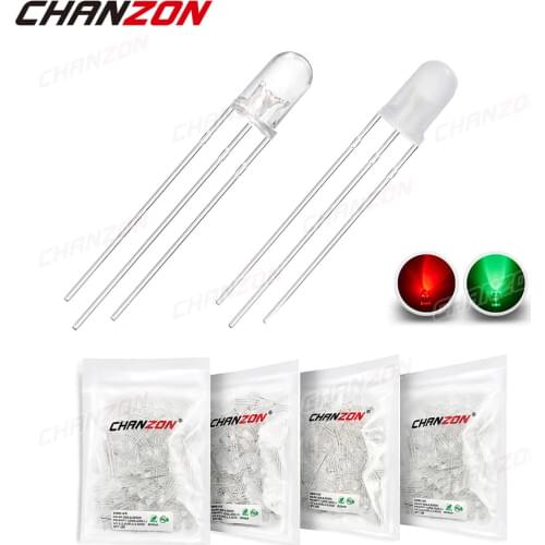 100pcs 5mm LED Light Emitting Diode Lamp Bulb Bicolor Red Green Common Anode Cathode Transparent Diffused Micro Indicator 3V