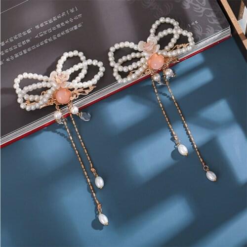 2 pcs Pearl Butterfly Hair Clip Women Hair Clips HairpinTraditional Headdress Handmade Hair clip