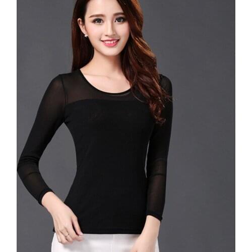 2021 Spring Mesh Lace See Through Long Sleeve Women Latin Dance Tops Latin Dancing Dress Cloth Tango Chacha Dancing Performamnce