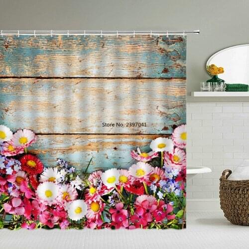 3d Shower Curtains Flower Plant Bathroom Curtain Waterproof Polyester Cloth Decoration With Hooks180*240cm Bath Curtain