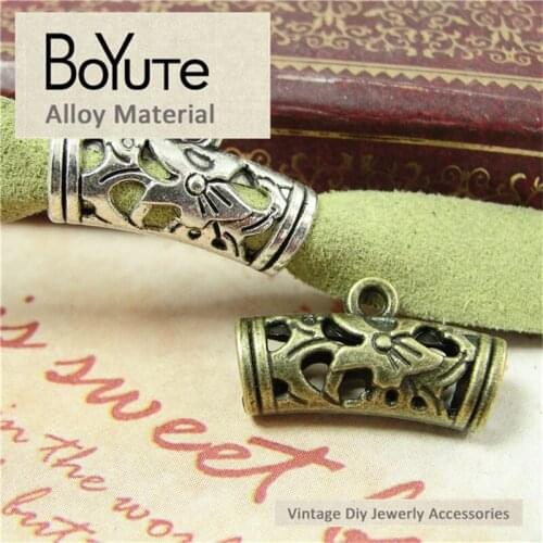BoYuTe (100 Pieces/Lot) 12*20MM Antique Bronze Silver Plated Alloy Metal Big Hole Beads Charms for Jewelry Making Diy Bracelets