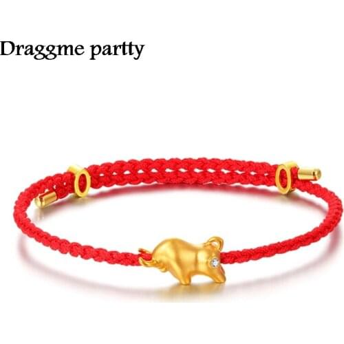 Bull Red Rhinestone String Bracelet Cow Red Rope Zodiac Ox Cow Adjustable Chain Women Girls Birthday Gifts Bangle Jewelry