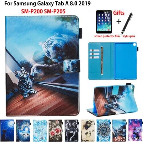 Case For Samsung galaxy tab A 8.0 2019 with S Pen SM-P200 SM-P205 P200 P205 P207 Cover Funda Animal Pattern Stand Shell +Gift