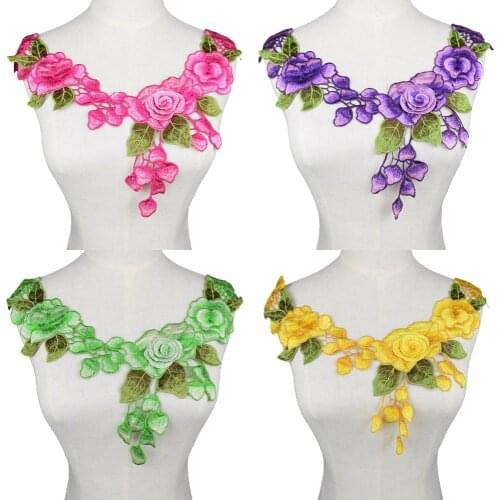 Colorful 3D Embroidered Fabric Flower Venise Lace Sewing Applique Lace Collar Neckline Collar Applique Accessories NL081